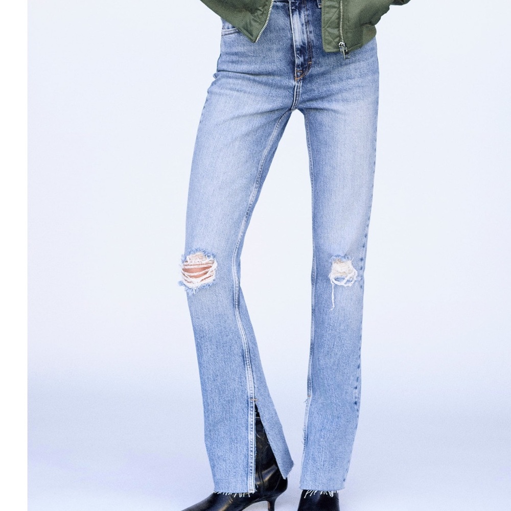 Zara High Waisted Ripped Slim Fit Jean